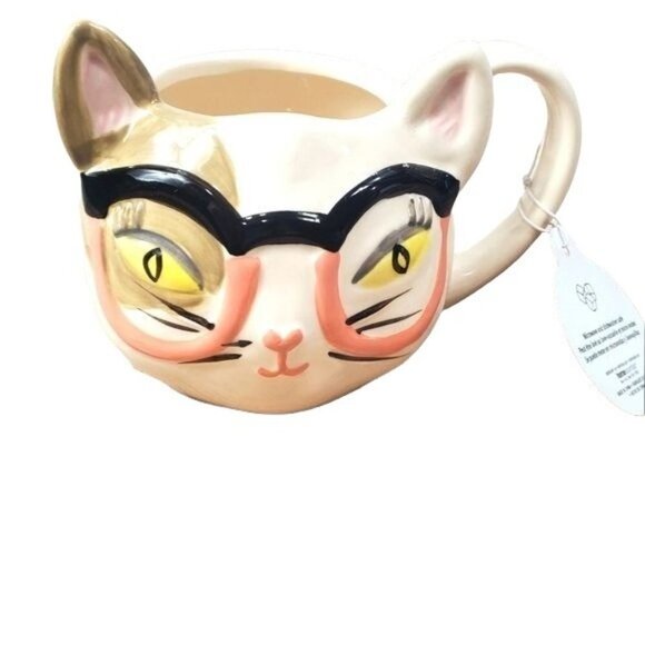 Cute Cafe cat with glasses mug planter new - Picture 1 of 3